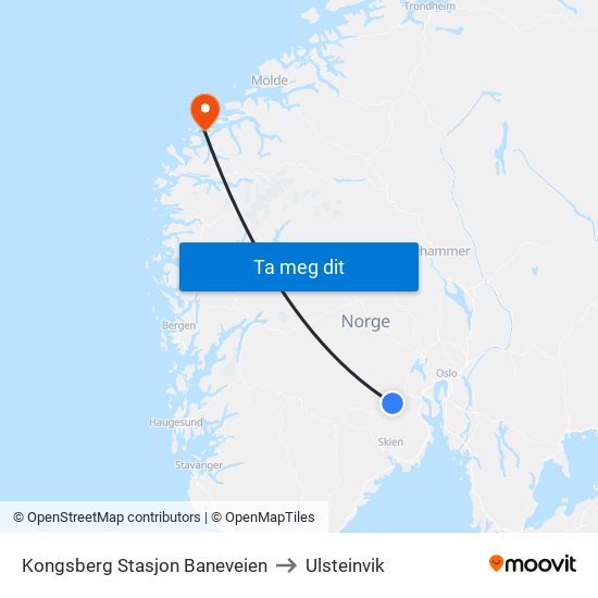 Kongsberg Stasjon Baneveien to Ulsteinvik map