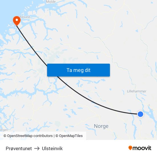 Prøventunet to Ulsteinvik map