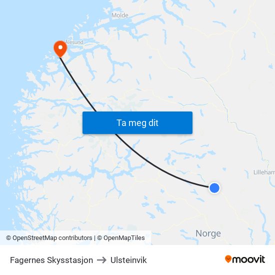 Fagernes Skysstasjon to Ulsteinvik map