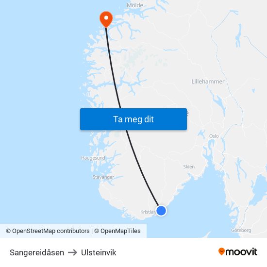 Sangereidåsen to Ulsteinvik map