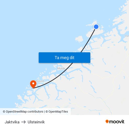 Jaktvika to Ulsteinvik map