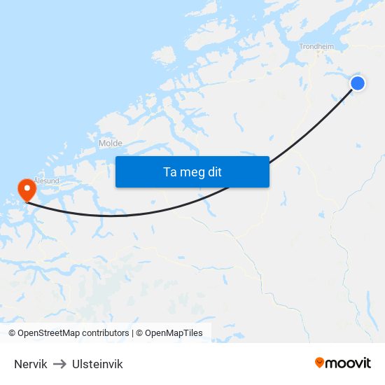 Nervik to Ulsteinvik map