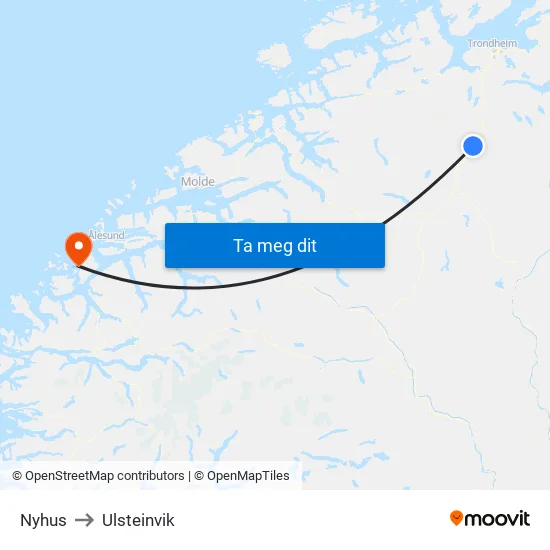 Nyhus to Ulsteinvik map