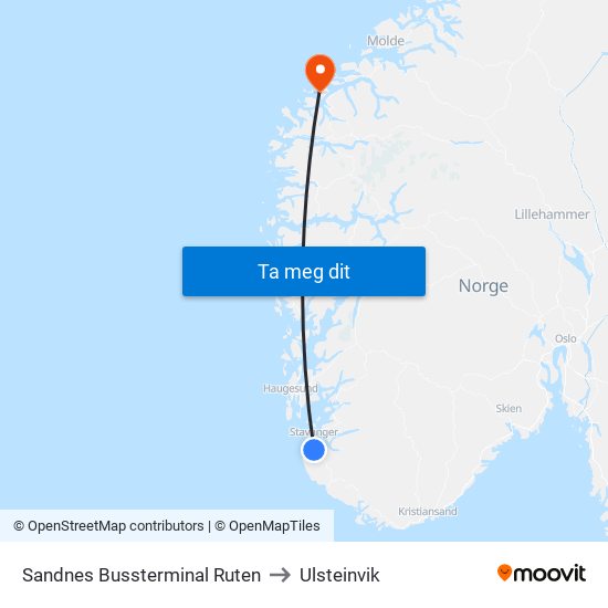 Sandnes Bussterminal Ruten to Ulsteinvik map