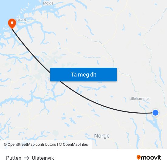 Putten to Ulsteinvik map