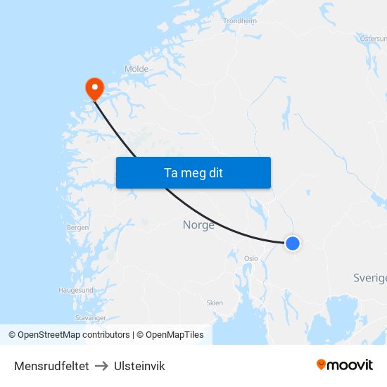 Mensrudfeltet to Ulsteinvik map