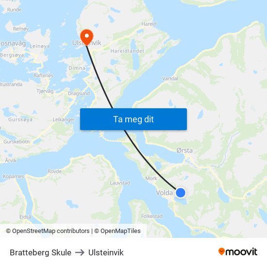 Bratteberg Skule to Ulsteinvik map