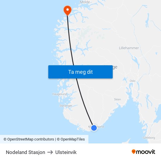Nodeland Stasjon to Ulsteinvik map