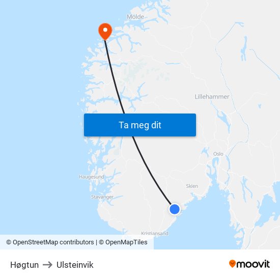 Høgtun to Ulsteinvik map