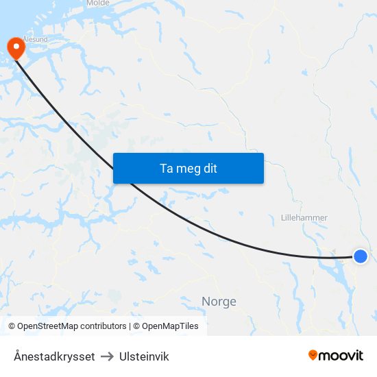 Ånestadkrysset to Ulsteinvik map