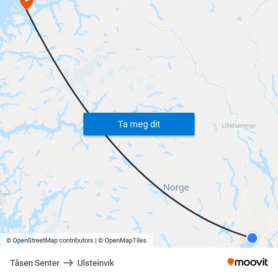 Tåsen Senter to Ulsteinvik map