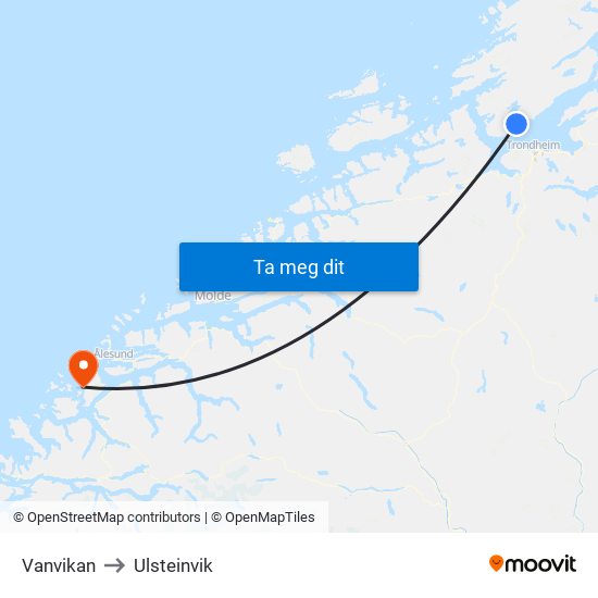 Vanvikan to Ulsteinvik map