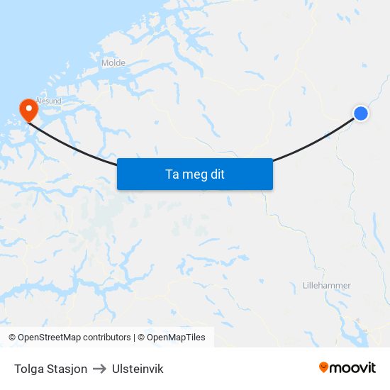 Tolga Stasjon to Ulsteinvik map