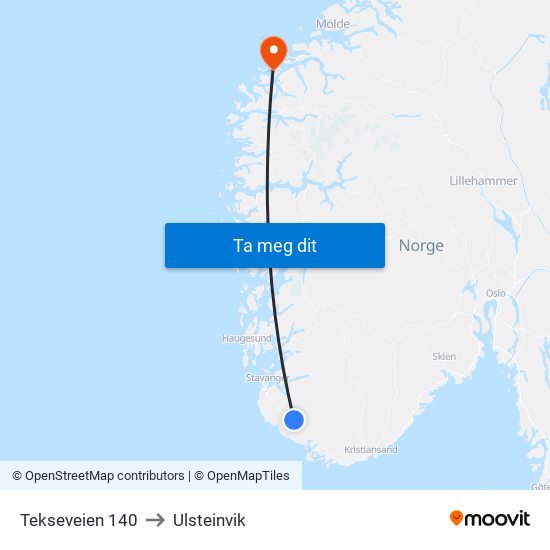 Tekseveien 140 to Ulsteinvik map