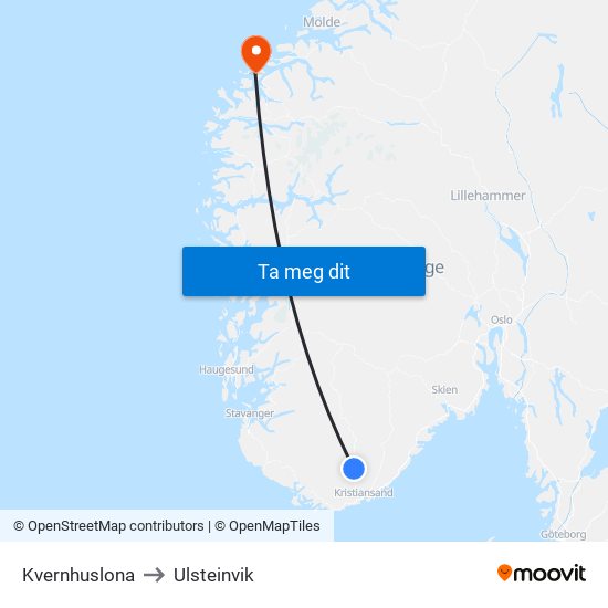 Kvernhuslona to Ulsteinvik map