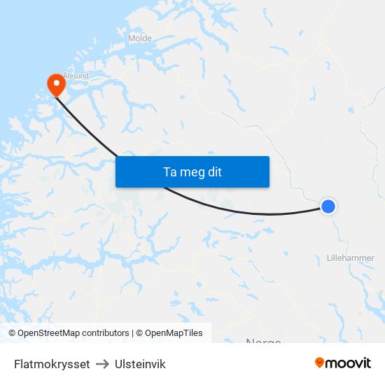 Flatmokrysset to Ulsteinvik map