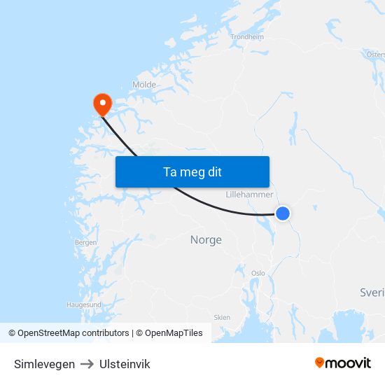Simlevegen to Ulsteinvik map