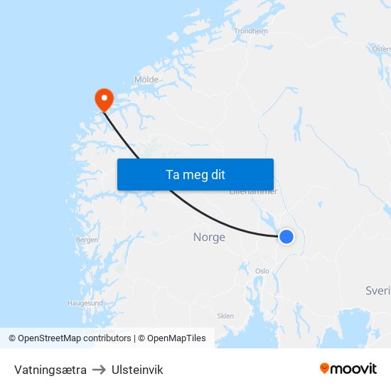Vatningsætra to Ulsteinvik map