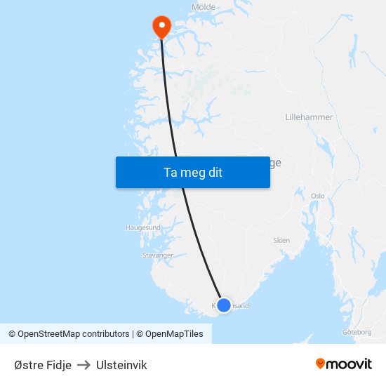 Østre Fidje to Ulsteinvik map