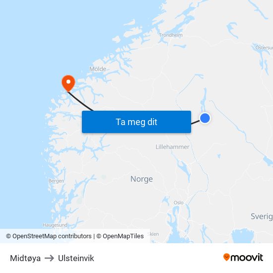 Midtøya to Ulsteinvik map