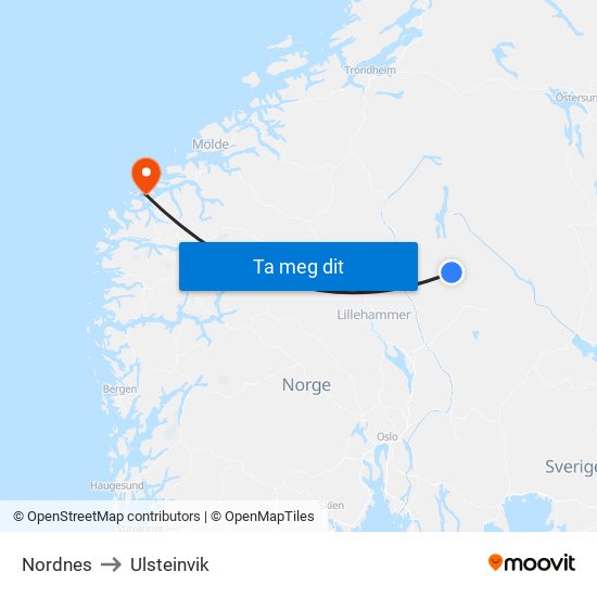 Nordnes to Ulsteinvik map