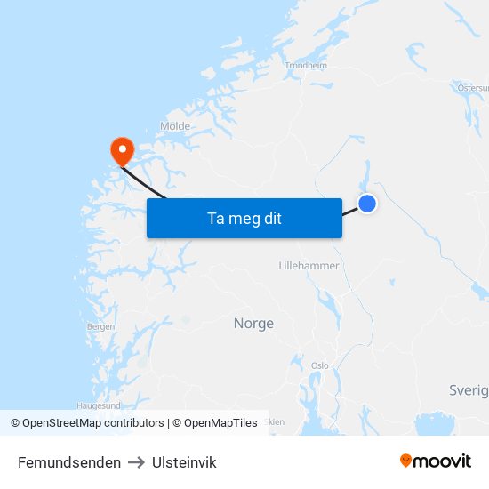 Femundsenden to Ulsteinvik map
