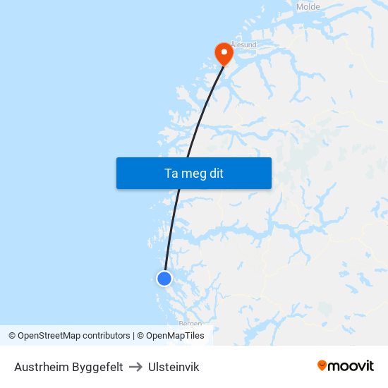 Austrheim Byggefelt to Ulsteinvik map