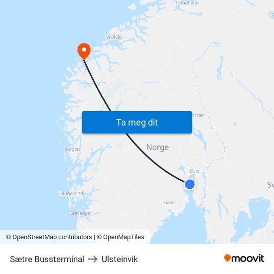 Sætre Bussterminal to Ulsteinvik map