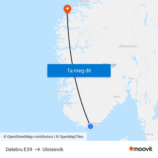 Dølebru E39 to Ulsteinvik map