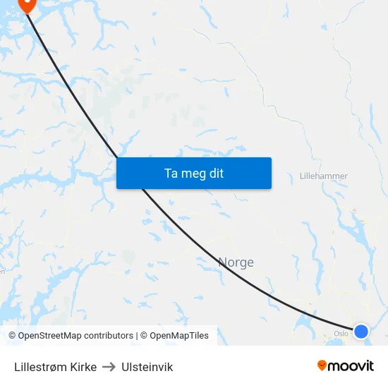 Lillestrøm Kirke to Ulsteinvik map