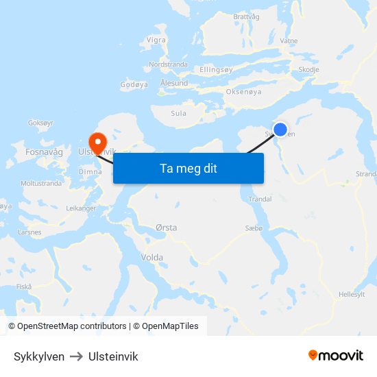 Sykkylven to Ulsteinvik map
