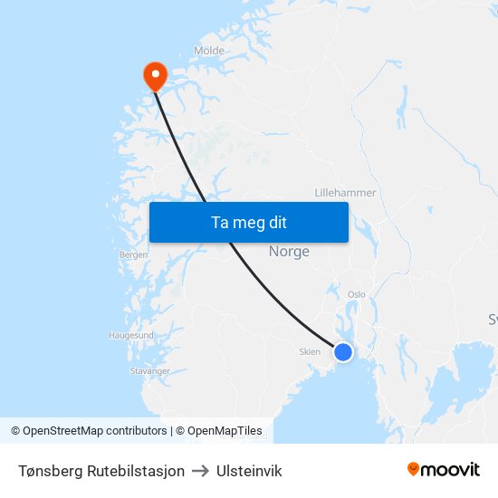 Tønsberg Rutebilstasjon to Ulsteinvik map