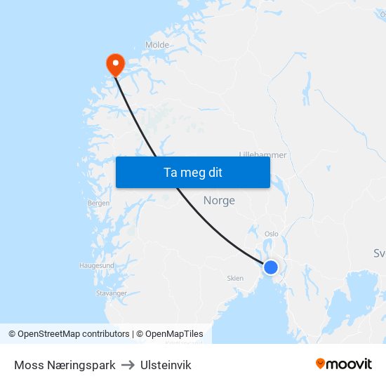 Moss Næringspark to Ulsteinvik map