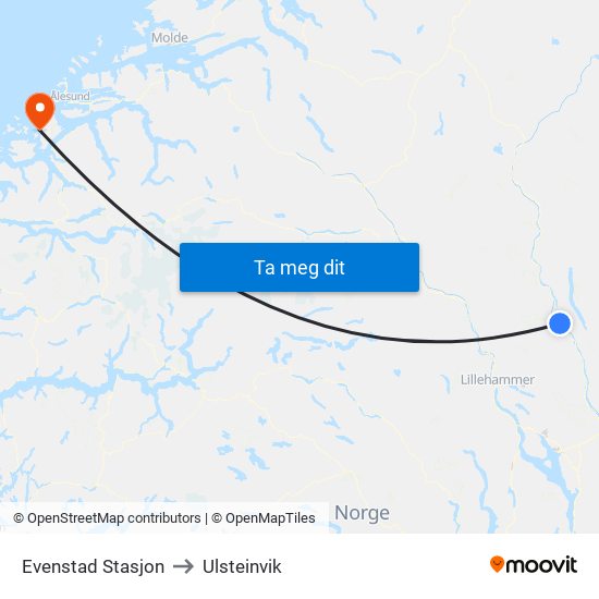 Evenstad Stasjon to Ulsteinvik map