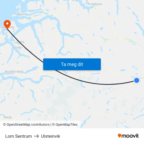 Lom Sentrum to Ulsteinvik map