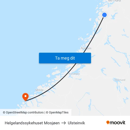Helgelandssykehuset Mosjøen to Ulsteinvik map