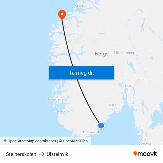 Steinerskolen to Ulsteinvik map