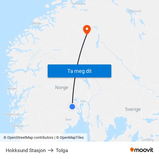 Hokksund Stasjon to Tolga map