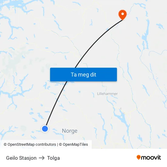 Geilo Stasjon to Tolga map