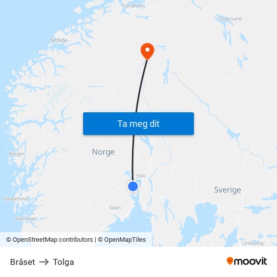 Bråset to Tolga map