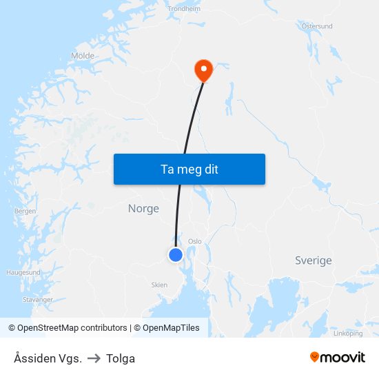 Åssiden Vgs. to Tolga map