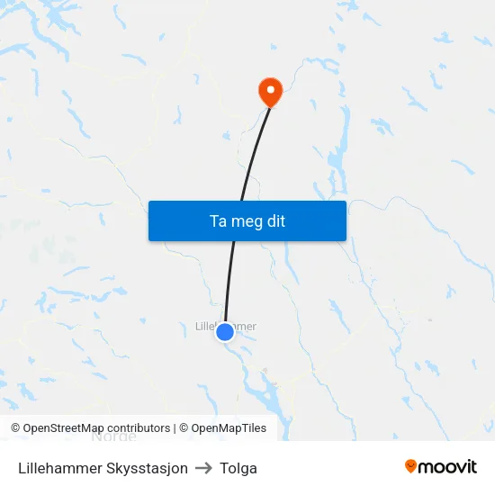 Lillehammer Skysstasjon to Tolga map