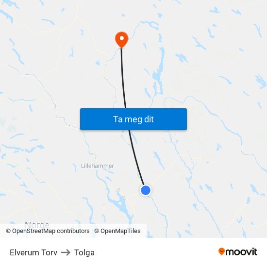 Elverum Torv to Tolga map