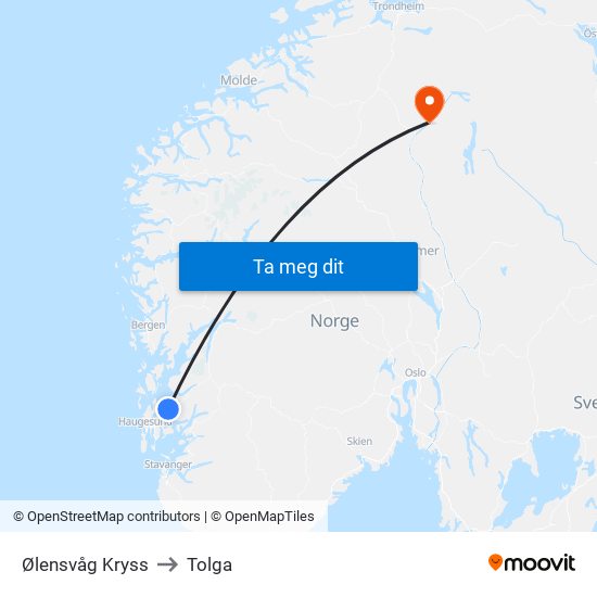 Ølensvåg Kryss to Tolga map