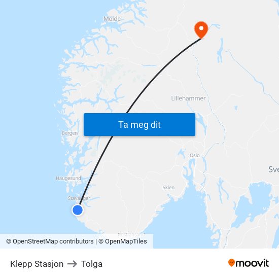 Klepp Stasjon to Tolga map