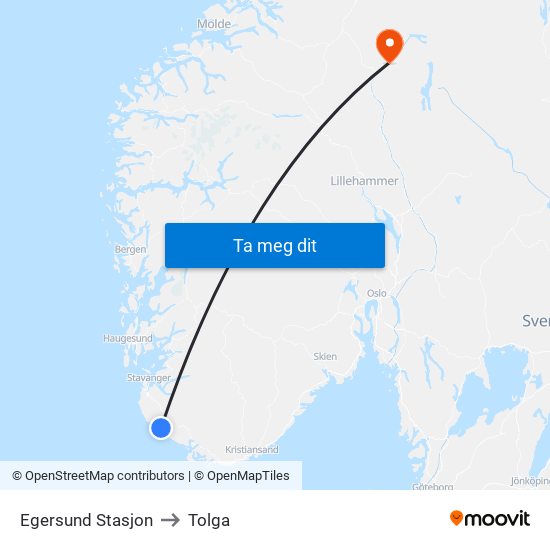 Egersund Stasjon to Tolga map