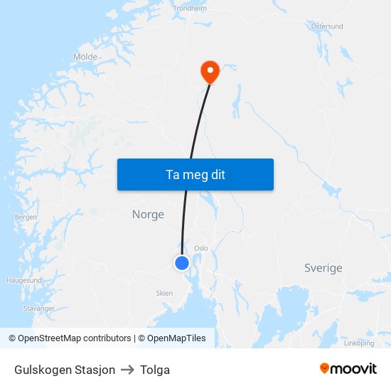 Gulskogen Stasjon to Tolga map