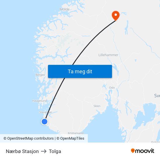 Nærbø Stasjon to Tolga map