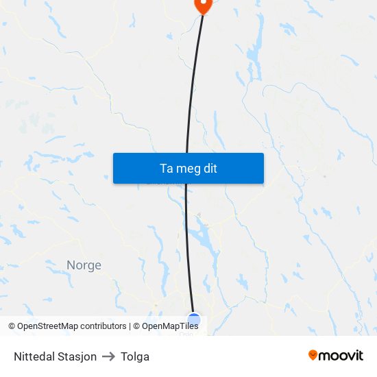 Nittedal Stasjon to Tolga map
