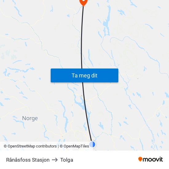 Rånåsfoss Stasjon to Tolga map
